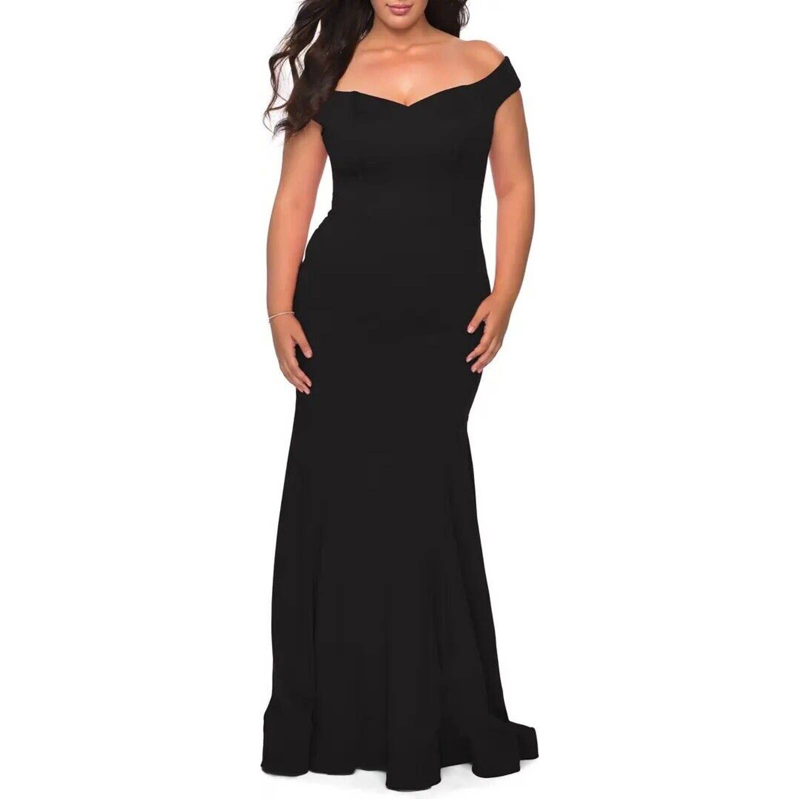 Nwt La Femme Curve Womens Off The Shoulder Gown Size 22 Trumpet Cut Black $368